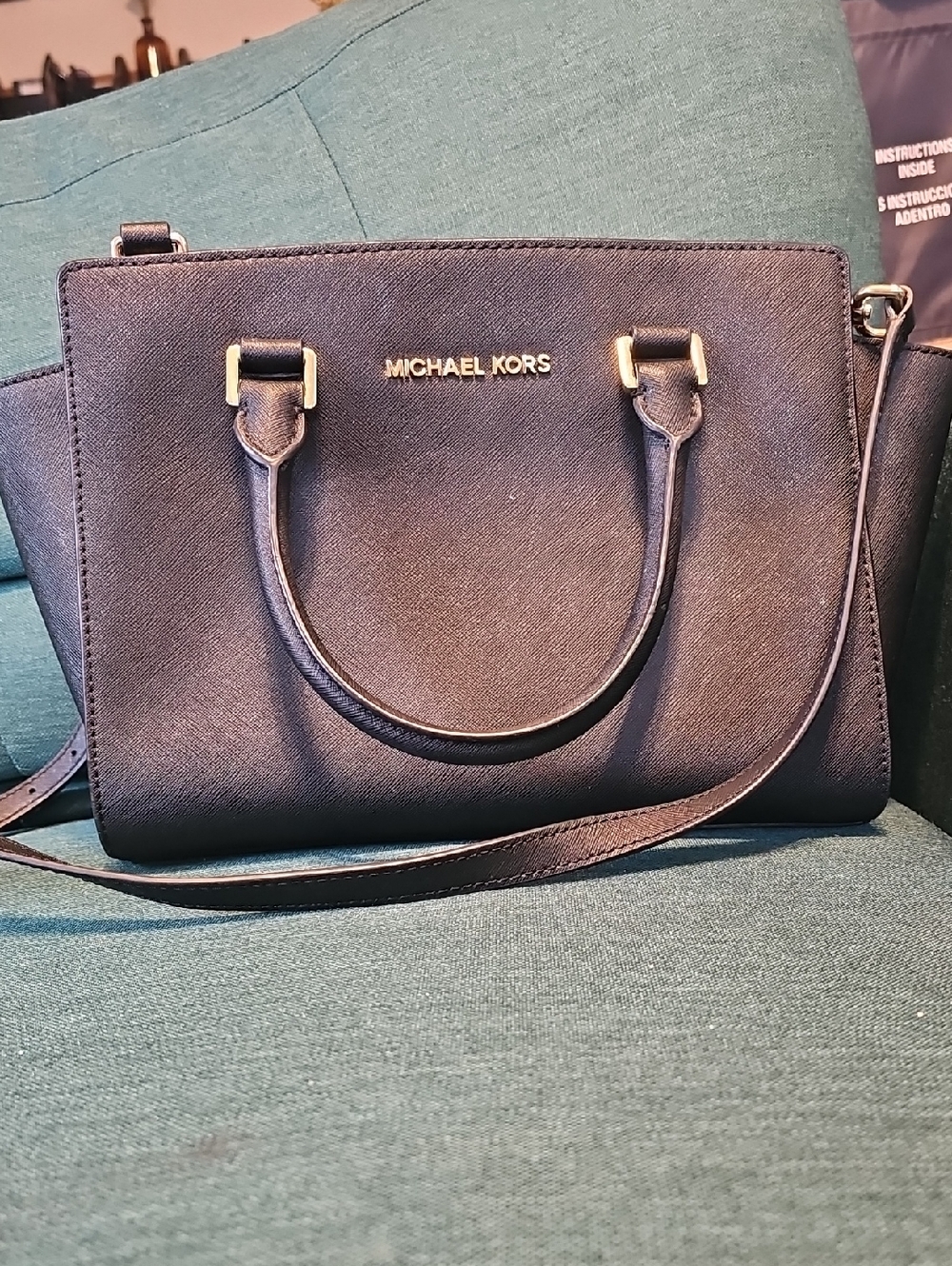 Michael Kors Black Saffiano Leather Satchel with Crossbody Strap